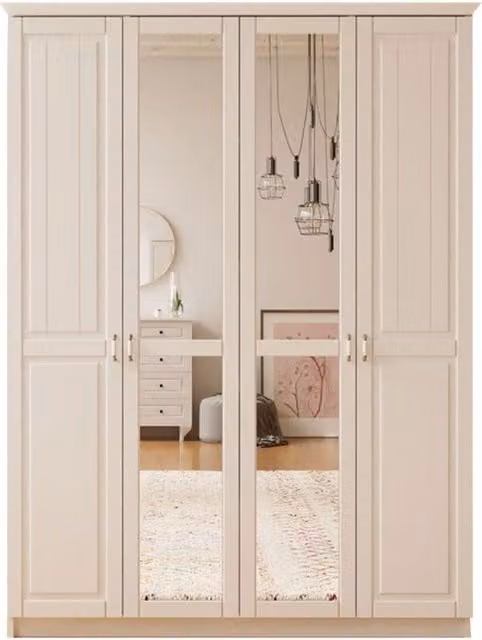 EVUHOME Chorlette 4 Door White Mirrored Wardrobe H 184 x W 140 x D 52 cm