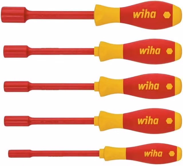 Wiha Softfinish Electric Hex Nut Driver Set, 5 Piece, Black, Red and Multicolour