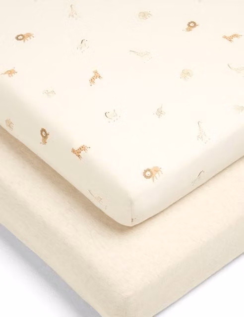 Mamas & Papas Born to be Wild 2 Pack Cotton Jersey Cotbed Fitted Sheets, Multicolour