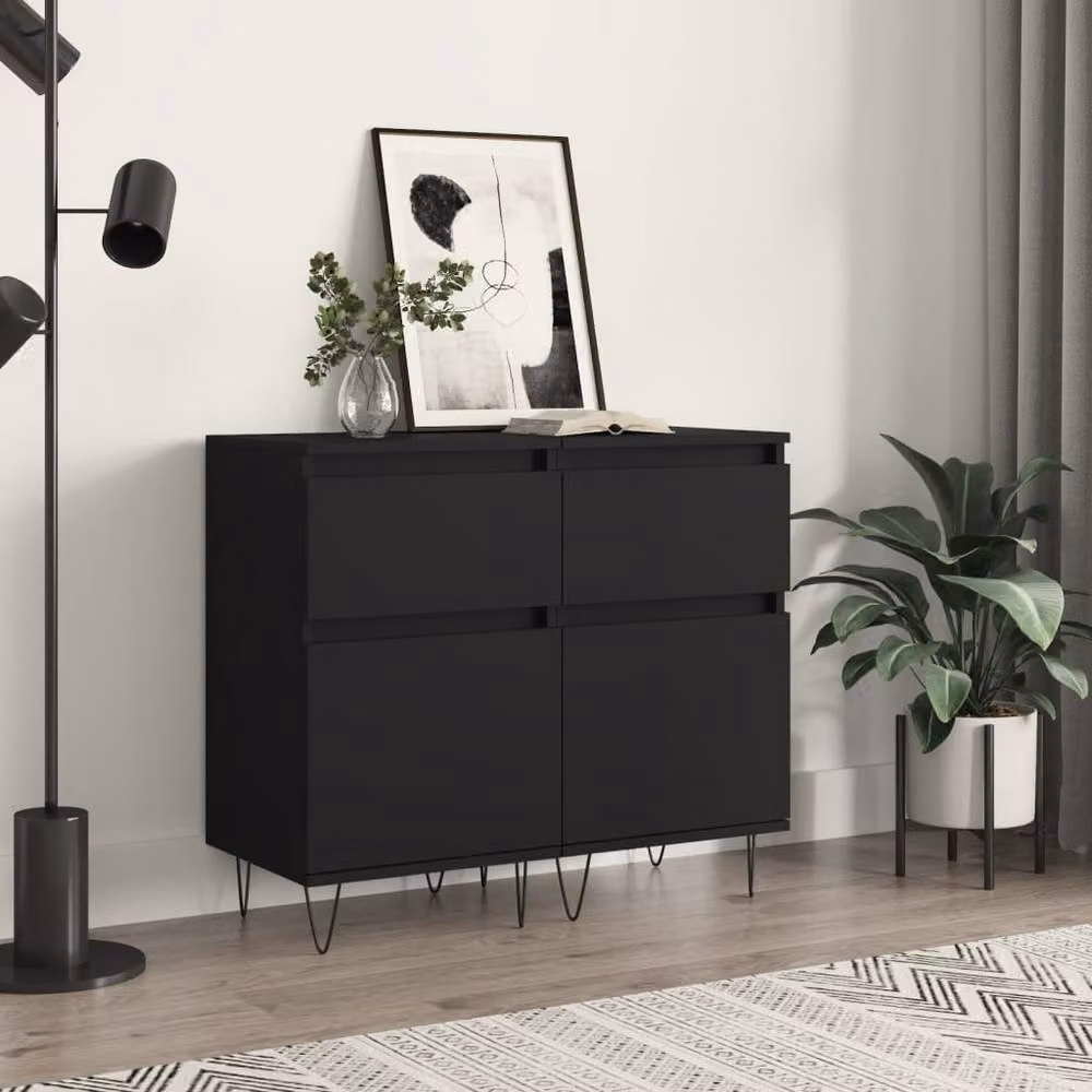 Berkfield Home Set of 2 Black Classic Sideboards in Engineered Wood, W/D/H: 40 x 35 x 70 cm – 2