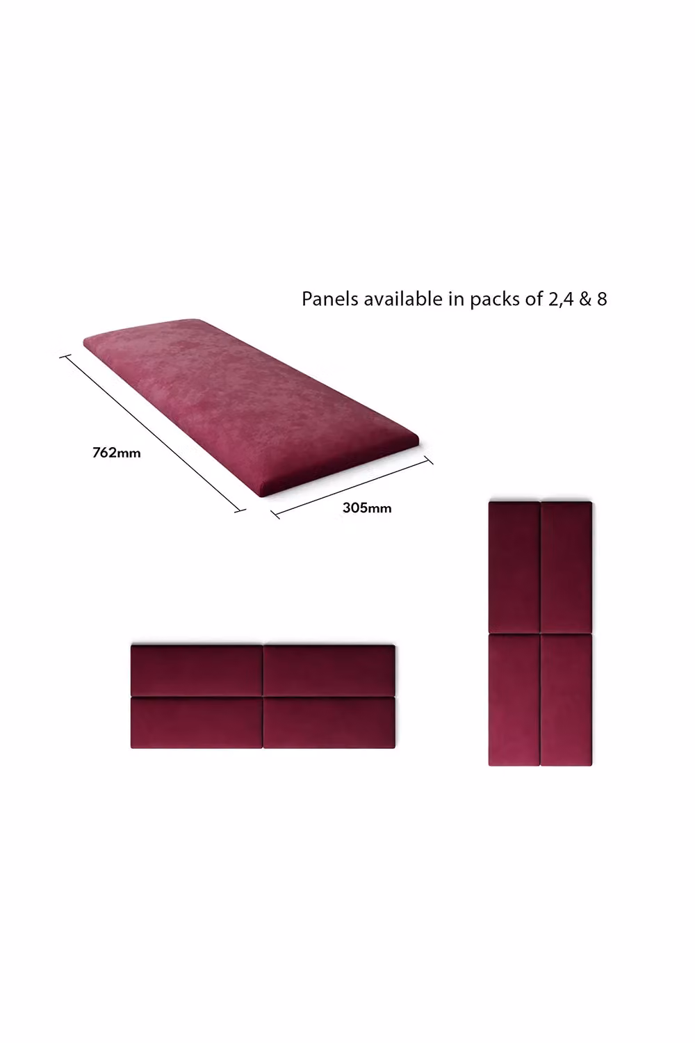 Aspire EasyMount Wall Mounted Upholstered Panels, Modular DIY Headboard in Red Plush Velvet Fabric (Pack of 8) W/D/H: 30.5 x 30.5 x 4.0 cm