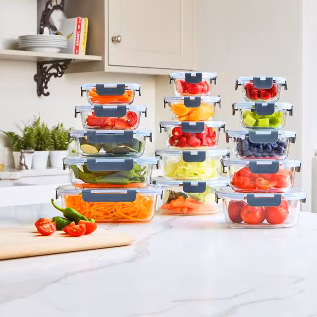 Neo 7 Piece Airtight Glass and Silicone Food Storage Container Set in Grey