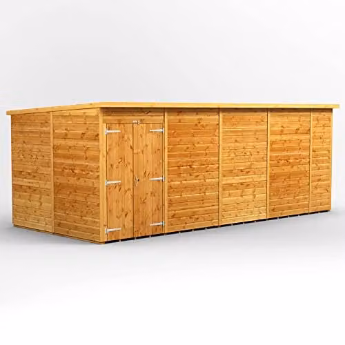 Powersheds Premium Pent Wooden Garden Shed in Brown with Double Doors and 12mm Extra Thick Timber, W/D/H: 549.61 x 240.38 x 260.4 cm