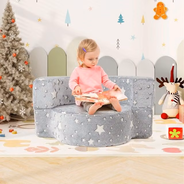 Costway Geometric Glow-in-the-Dark Kids Sofa in Grey