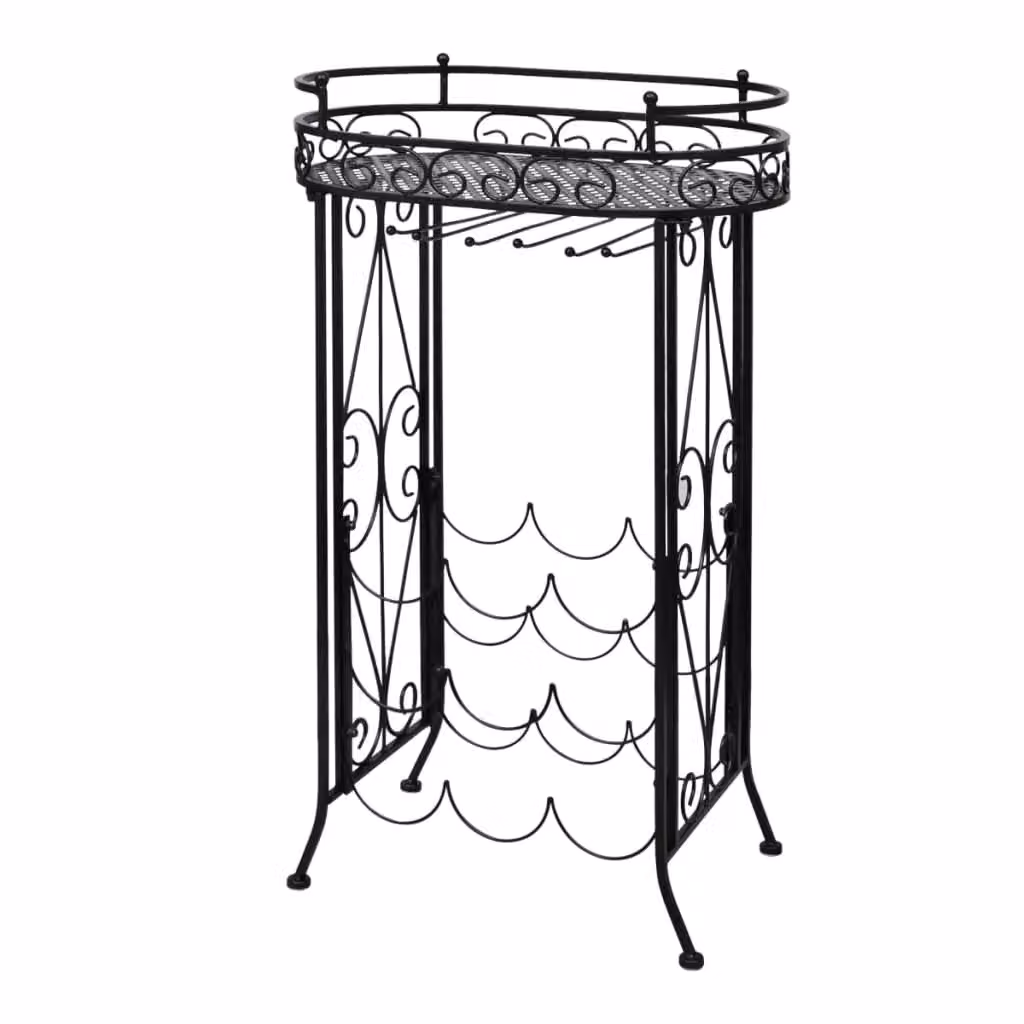 Berkfield Home Metal Wine Rack in Matt Black with Glass Holder for 9 Bottles – 2