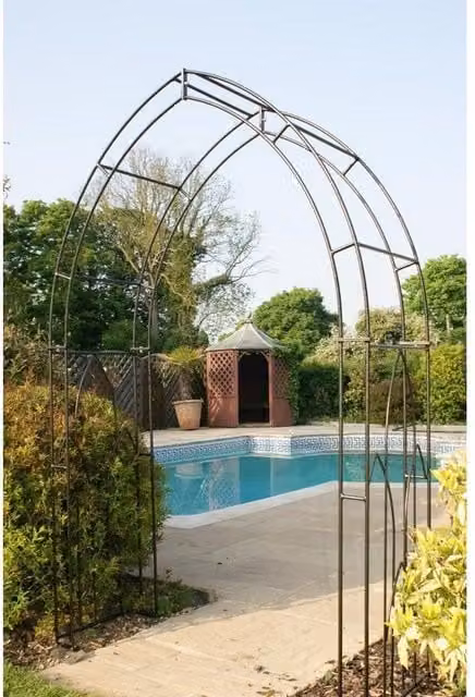 Poppyforge Gothic Arch Garden Archway with Ground Spikes, Solid Steel, Black