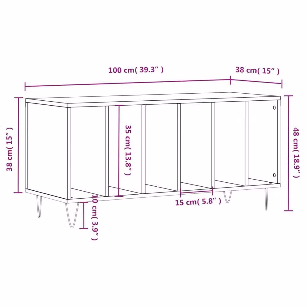 Berkfield Home Record Cabinet in Smoked Oak Brown, W/D/H: 100 x 38 x 48 cm – 5