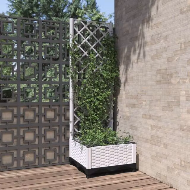 Berkfield Home Garden Planter with Trellis in White, W/D/H: 40 x 40 x 121.5 cm – 1