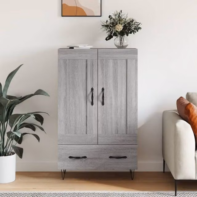 Berkfield Home Modern Grey Matt Highboard with Hinged Doors and Drawers, W: 69.5 cm, D: 31 cm, H: 115 cm – 1