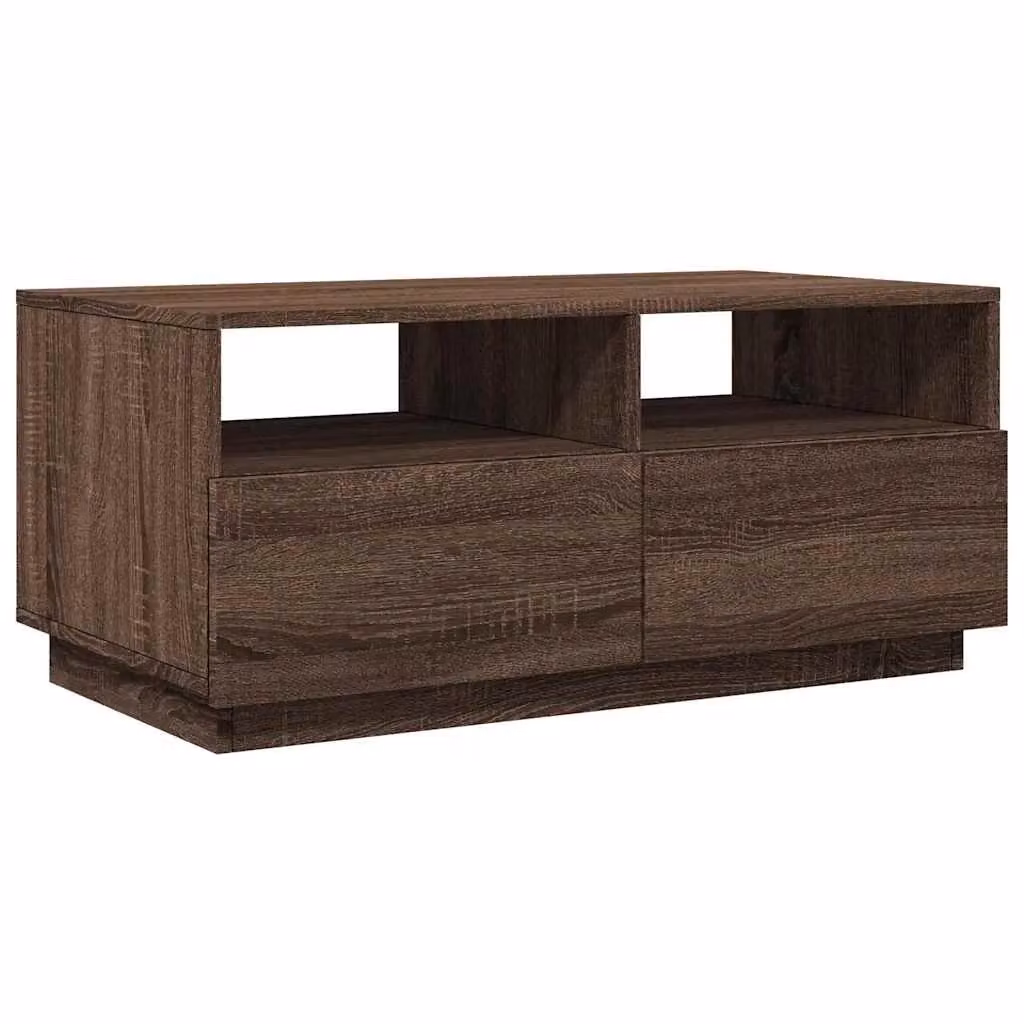 Berkfield Home Modern Rectangular Coffee Table with LED Lights in Brown Oak, W: 90 cm, D: 49 cm, H: 40 cm – 3
