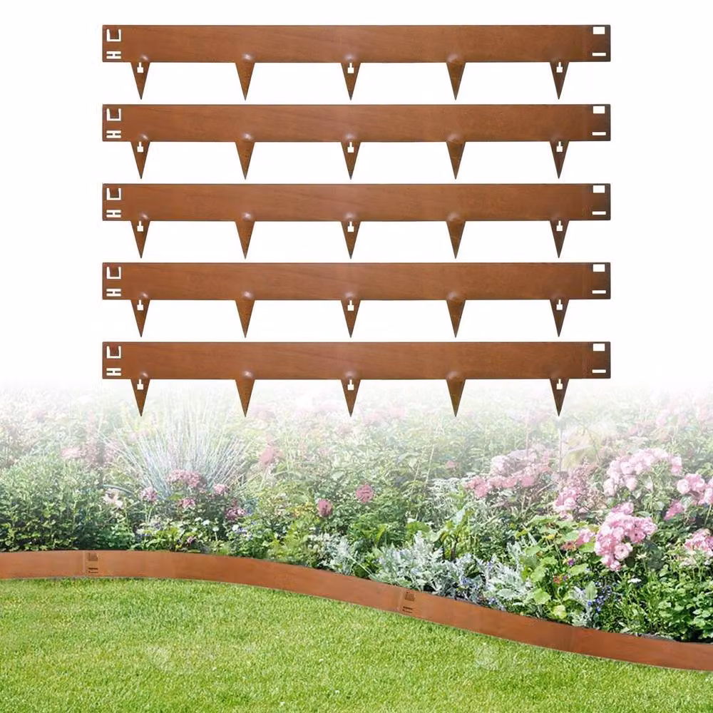 KORVIXA Pre-Rusted Corten Steel Lawn Edging in Brown, Height: 15 cm, Length: 5 m – 3