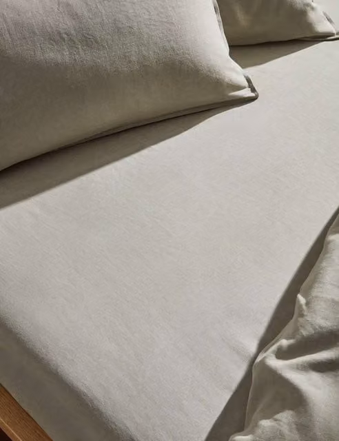 M&S Pure Linen Deep Fitted Sheet in Khaki, 90 x 190 cm