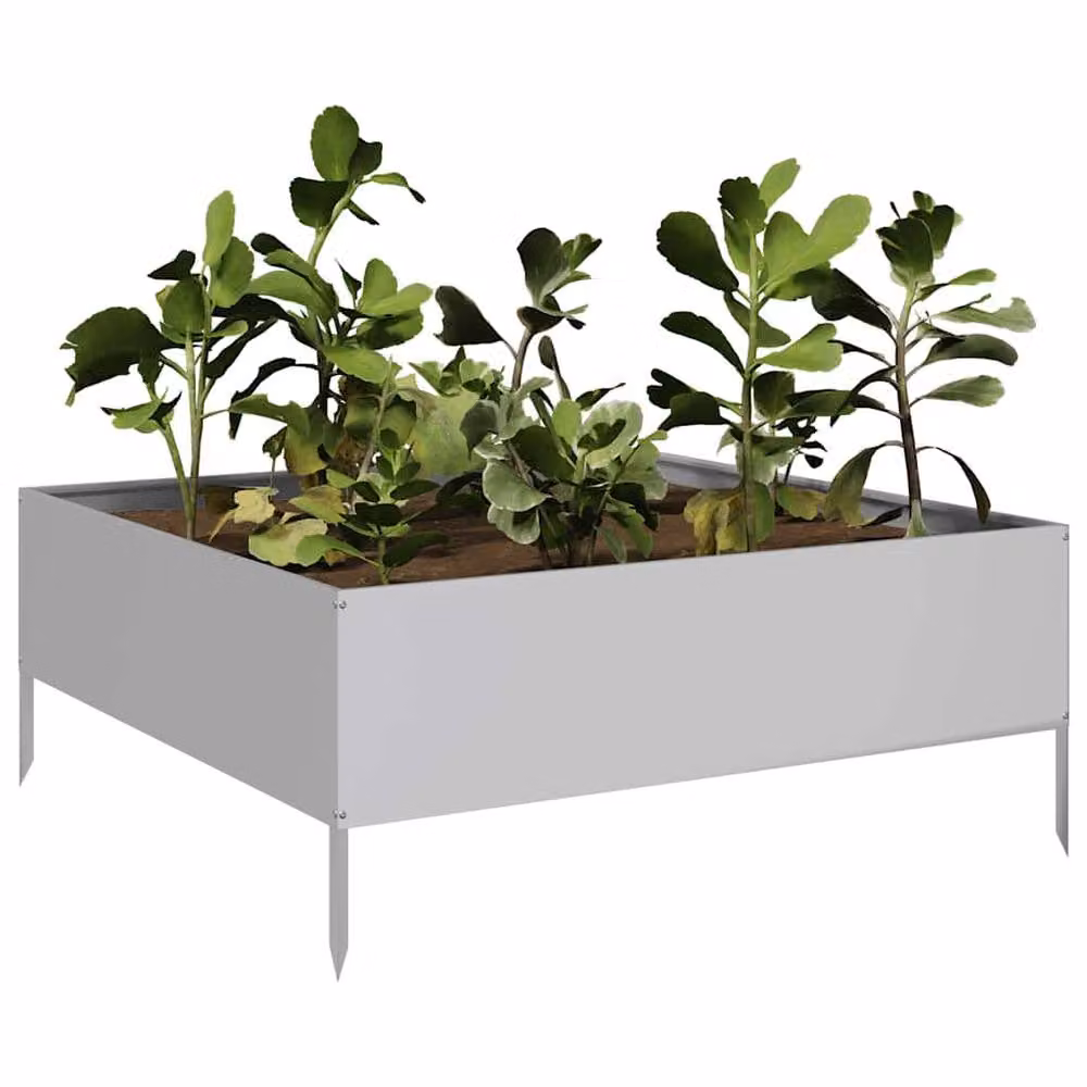 Berkfield Home Garden Galvanised Steel Raised Bed in Silver, W/D/H: 100 x 100 x 25 cm – 3