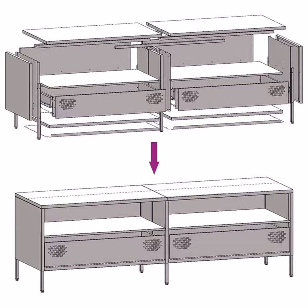 Berkfield Home TV Cabinet in Anthracite Grey, Matt Cold-rolled Steel, W: 135 cm, D: 39 cm, H: 43.5 cm – 6