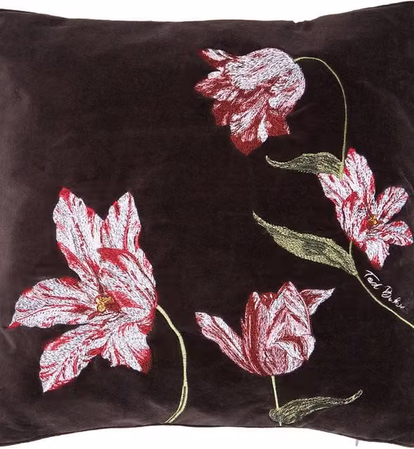 Ted Baker Tulips Jacquard Cotton Velvet Square Cushion in Black, W x D: 45 x 45 cm