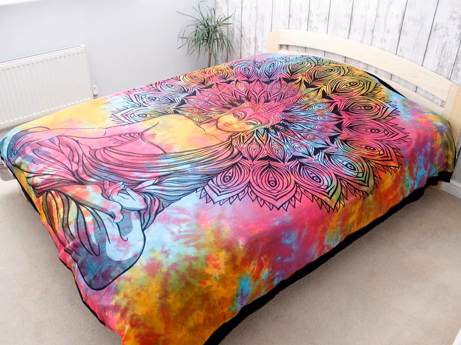 KDMD Peaceful Buddha Double Cotton Bedspread and Wall Hanging Set, Multicolour – 3