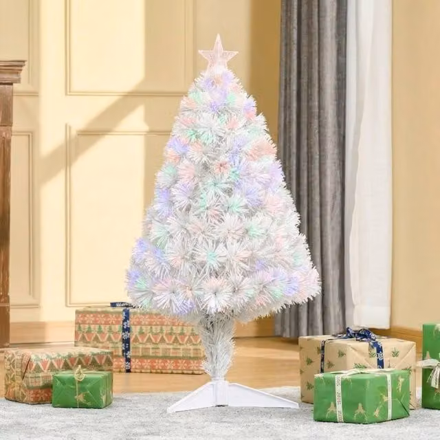 STILVORA White Tabletop Christmas Tree with Multicolour Fibre Optic Lights