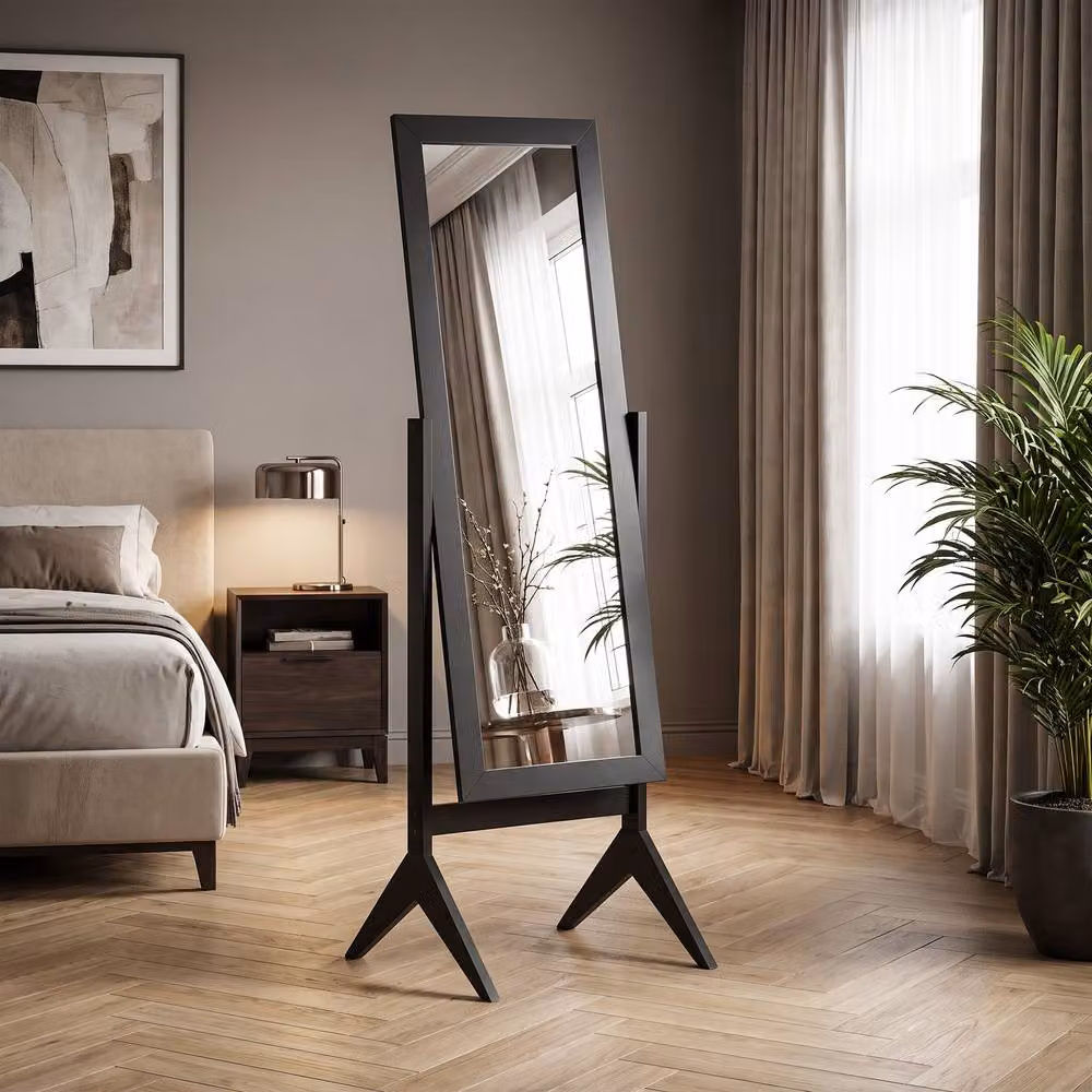 HOMCOM Black Freestanding Full Length Rectangular Mirror with Adjustable Angle – 2