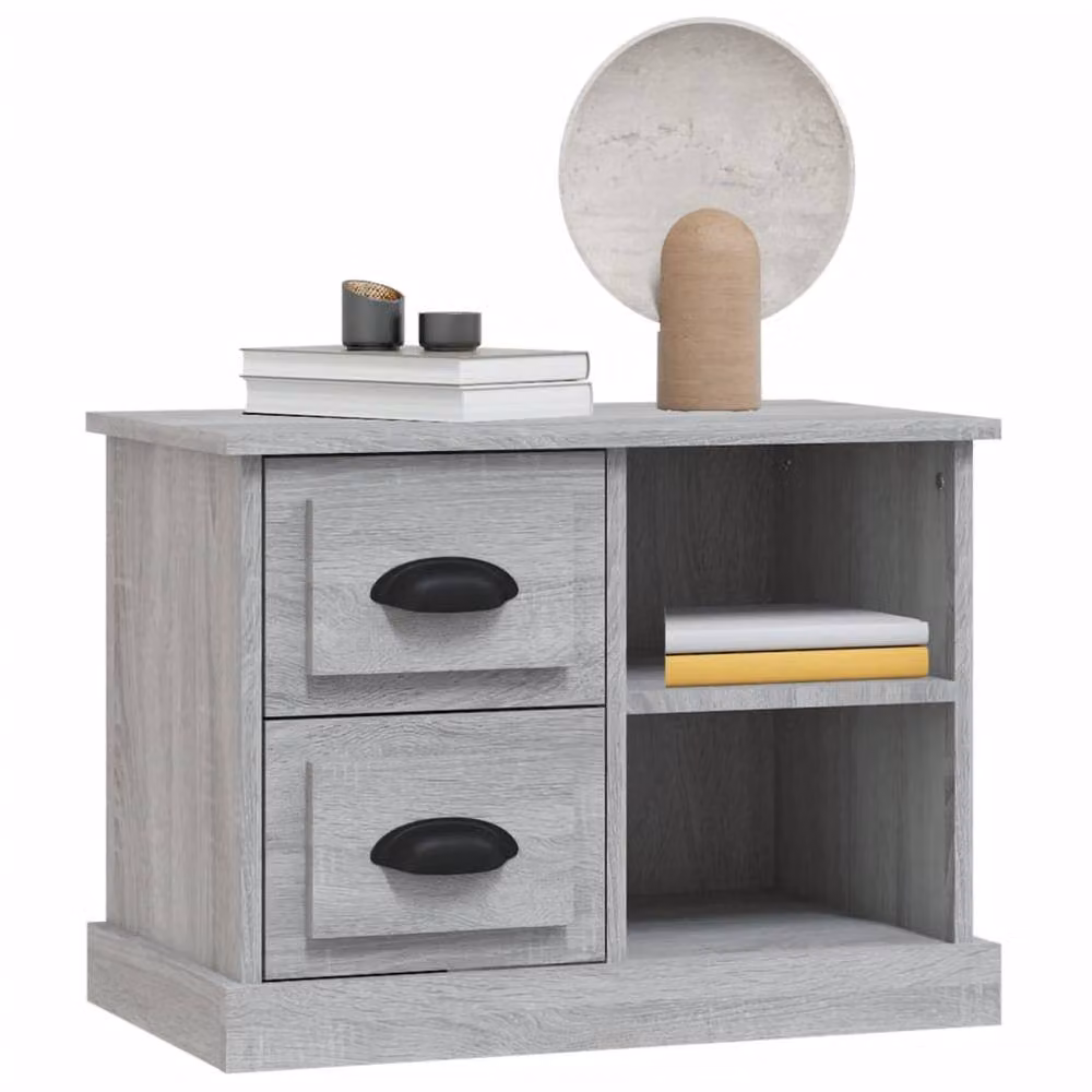 Berkfield Home Elegant Bedside Cabinet in Grey, W: 60 cm, D: 35.5 cm, H: 45 cm – 3