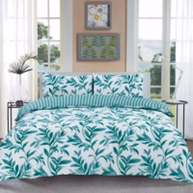 Homes-Linen Ellie Reversible Floral Duvet Cover Set in Petrol Teal Leaf Design, Single (90 x 200 cm)