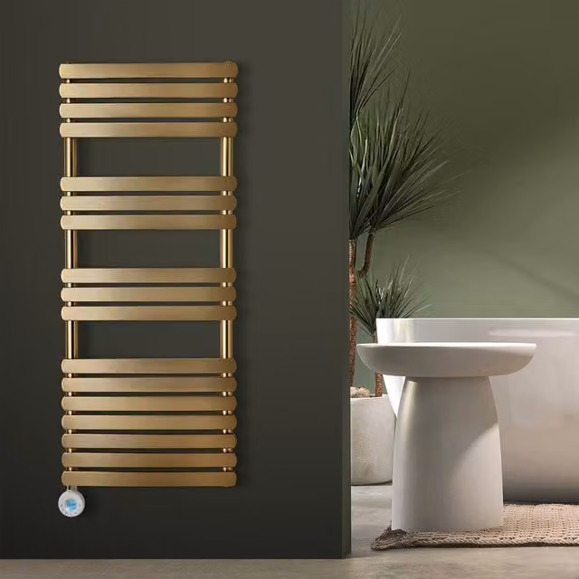 Eden Rovente 1200W Electric Smart Towel Radiator with App Control in Brushed Brass Metallic Gold, W/H: 120 x 50 cm