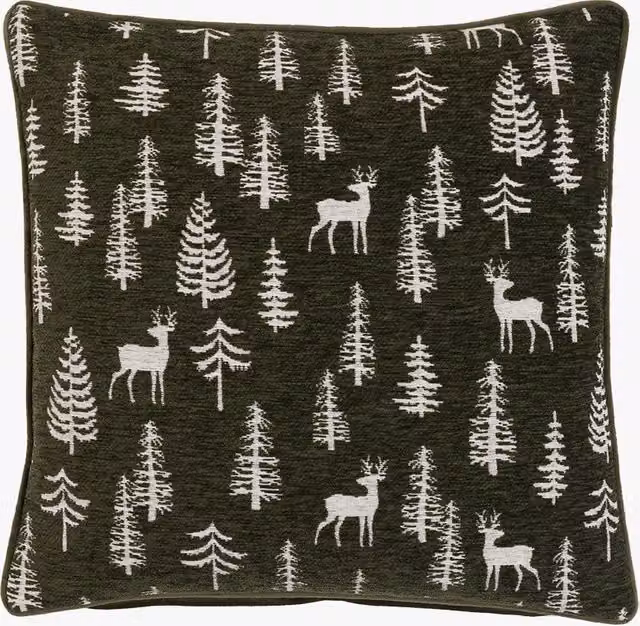 Perch & Parrow Nordic Woodland Chenille Stag Cushion in Green