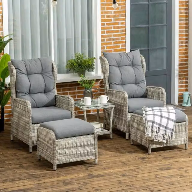 Chilli Seating Milano 5 Piece Grey Rattan Bistro Set with Adjustable Back and Glass Top