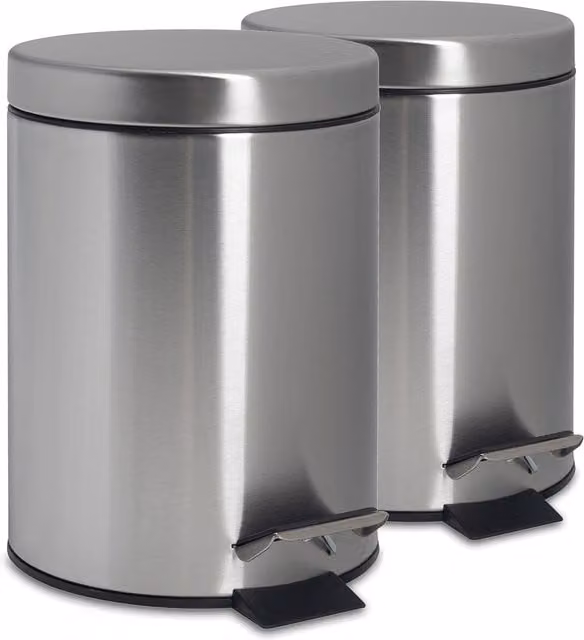 Harbour Housewares Set of 2 Round Stainless Steel Bathroom Pedal Bins, 3L, Metallic Silver