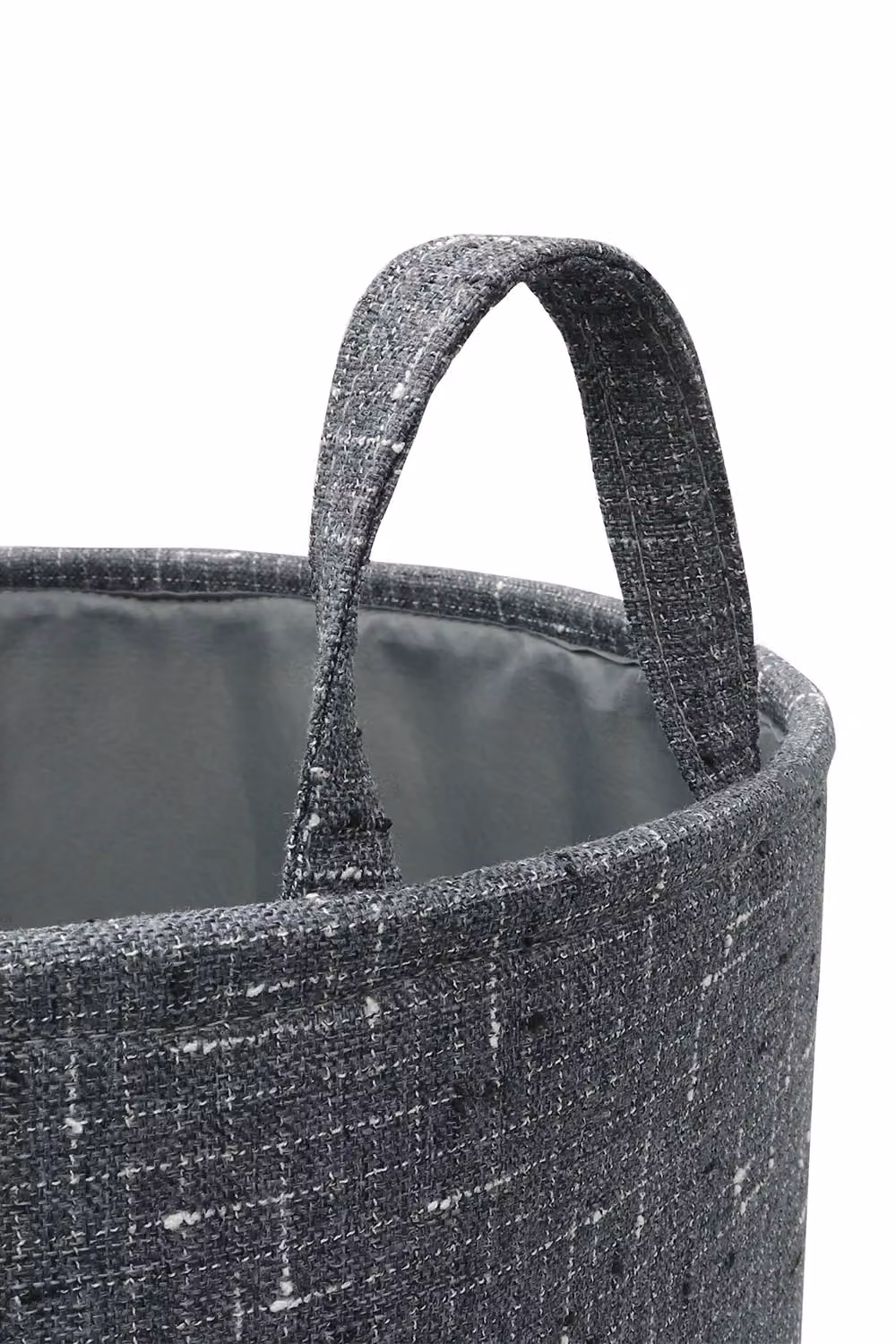 JVL Shadow Set of 3 Round Fabric Storage Baskets with Handles in Grey – 3
