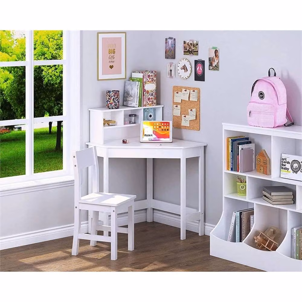 KORVIXA White Wooden Study Desk and Chair Set for Children, W/D/H: 70 x 50 x 50 cm – 2