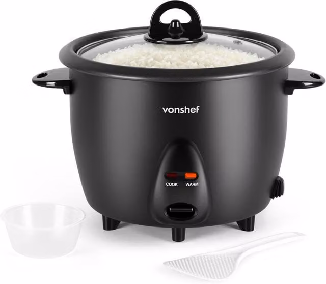 VonShef Electric Rice Cooker with Keep Warm Function and Non-Stick Pot, 1.8 l, Black
