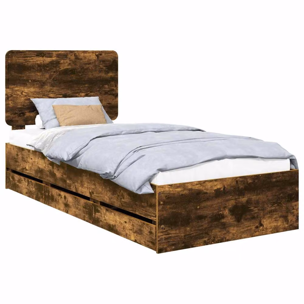 Berkfield Home Modern Bed Frame with Drawers in Smoked Oak Brown, W: 75 cm, L: 190 cm – 2