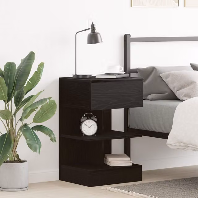 Berkfield Home Black Oak Bedside Cabinet W/D/H: 40 x 35 x 65 cm