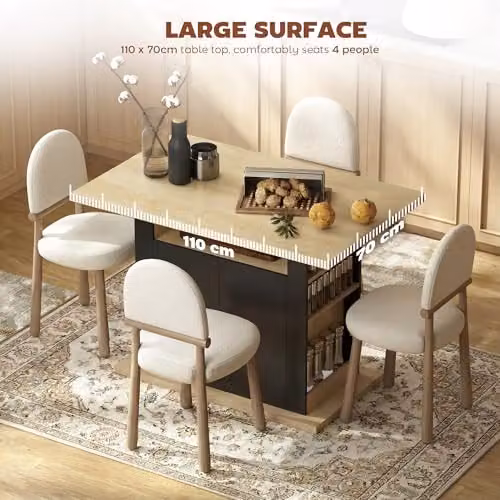 HOMCOM Modern Kitchen Island with Storage Cabinet and Internal Shelves, Black, W/D/H: 110 x 70 x 75.5 cm – 3