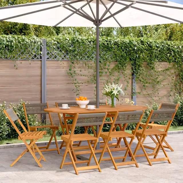 Berkfield Home Set of 8 Grey Acacia Wood Folding Garden Chairs – 1