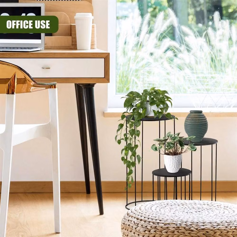 KORVIXA Round Black Matt Metal Indoor Plant Stand – 5