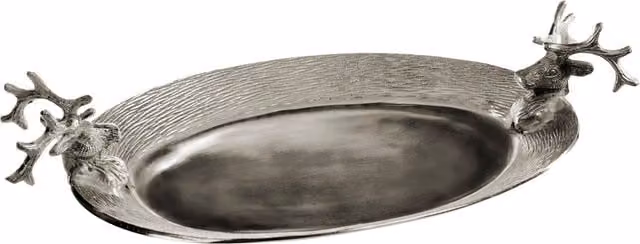 Orsina Silver Aluminium Rectangular Serving Tray with Stag Head Handles – 1