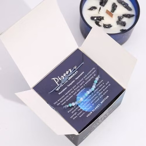 Serenityy Pisces Zodiac Crystal Candle with Blue and Turquoise Gemstone Bracelet – 2