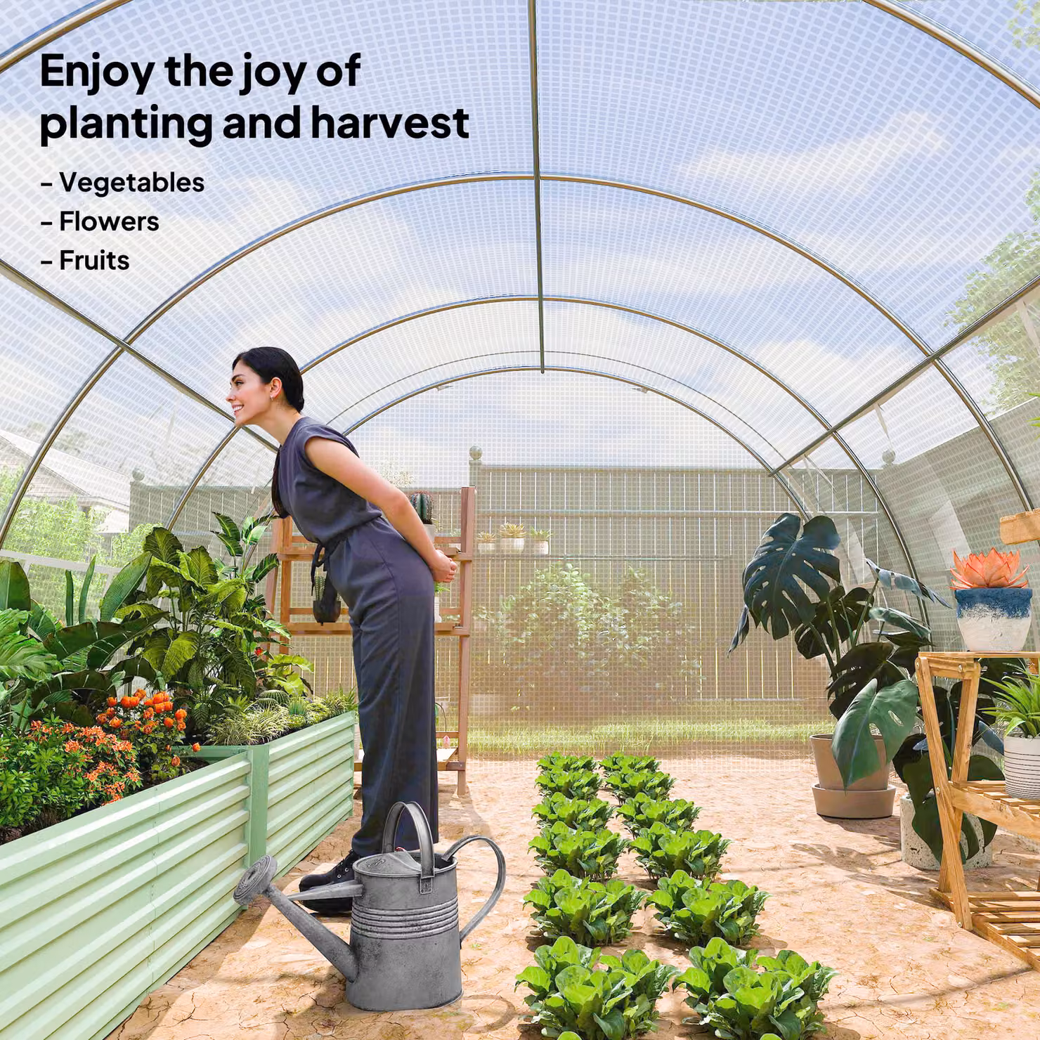Outsunny White Polytunnel Greenhouse with Galvanised Steel Frame and Vented Door, W: 400 cm, D: 300 cm, H: 200 cm – 3