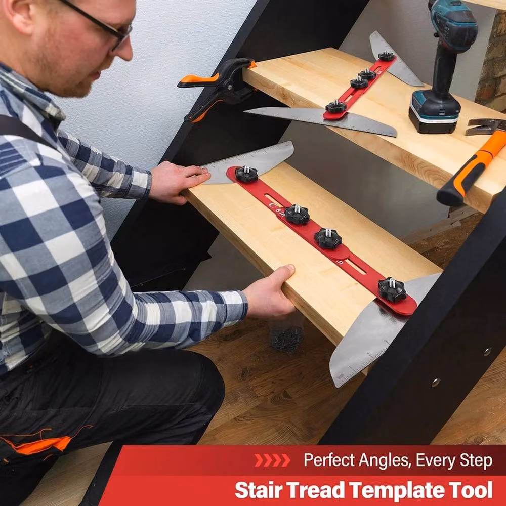 Nordara Adjustable Length Stair Tread Template Tool in Red, W: 1000 cm, D: 52 cm – 2