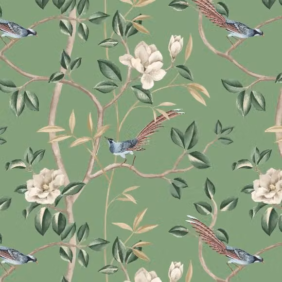 Edinburgh Weavers Mini Ling Floral Cotton Fabric in Emerald Green