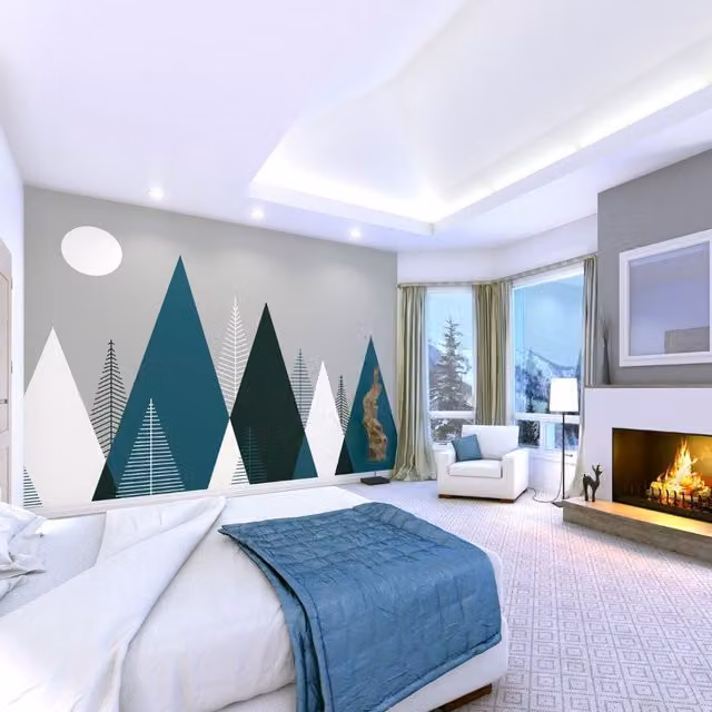 Origin Murals Graphic Mountains Scandinavian Geometric Wall Mural in Grey and Multicolour