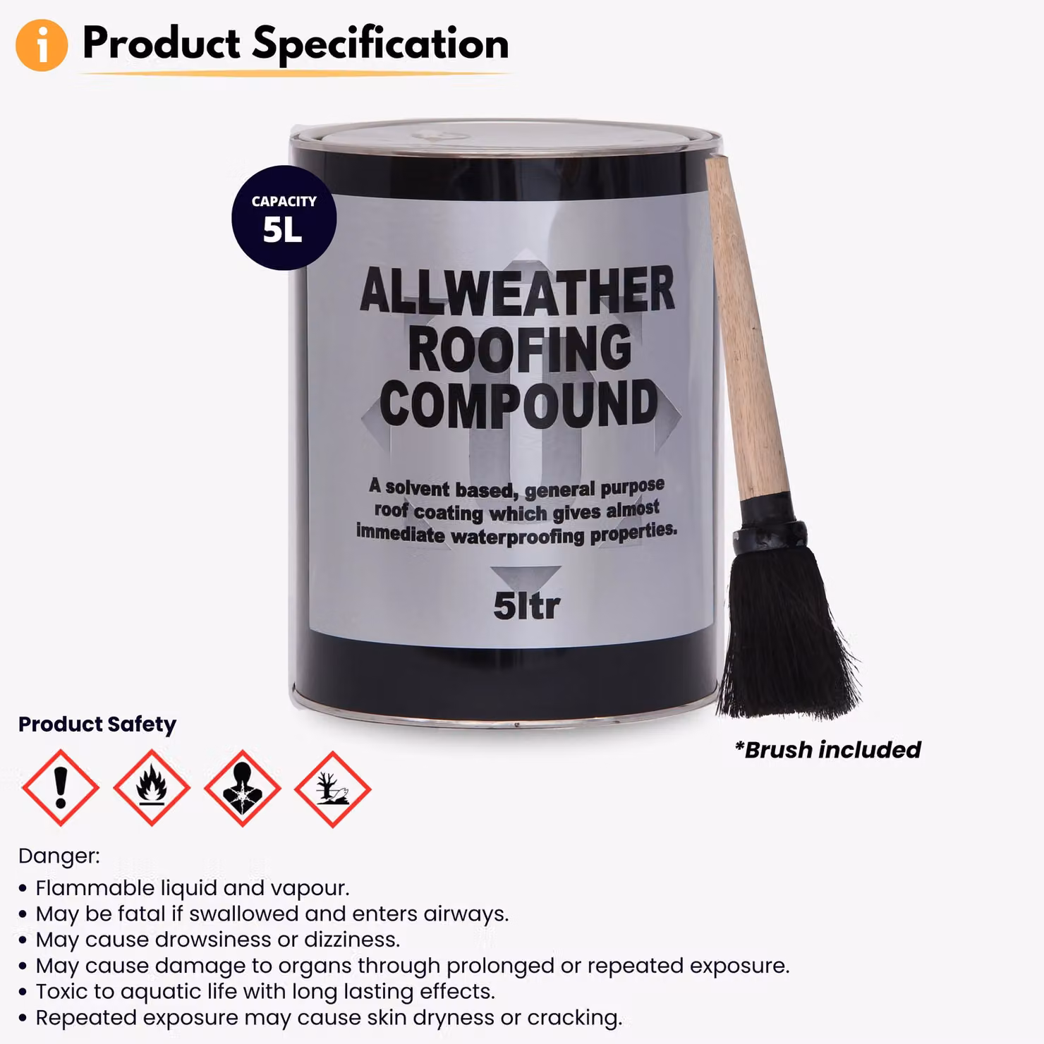Novecrafto Flat Roof Waterproofing Compound in Black, 5L with Application Brush – 4