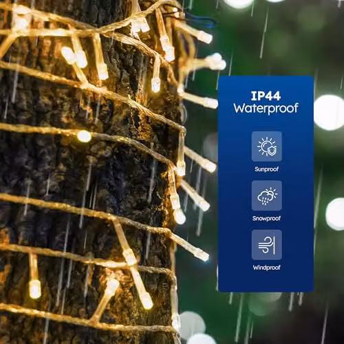 Desiretech LED Plug-in Christmas String Lights in Warm White, 20m with 200 LEDs, Waterproof with Remote Control, Timer and Dimmable Settings – 3