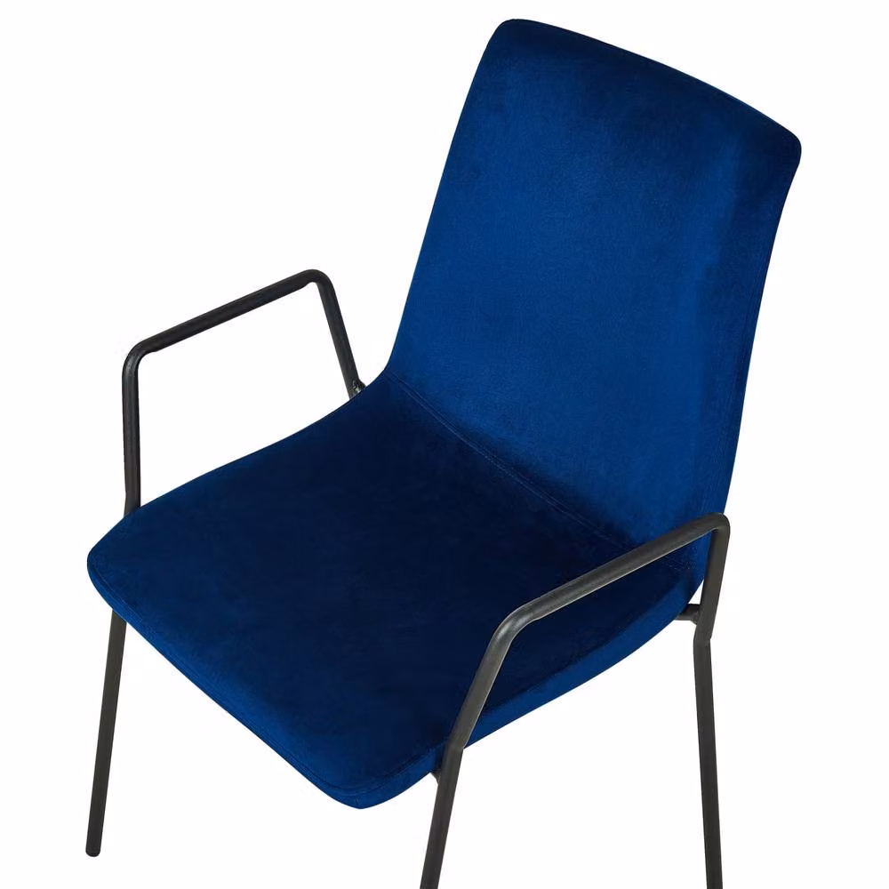 Wyld and Coco Set of 2 Dark Blue Velvet Dining Chairs with Armrests and Metal Legs – 4