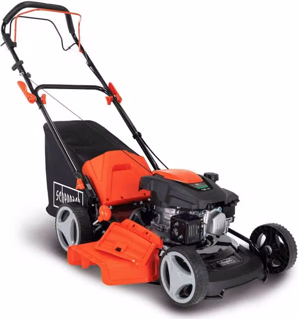 Scheppach Petrol Lawnmower with Mulching Kit and Collection Bag, Black and Red, 46 cm