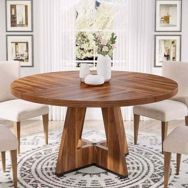 KORVIXA Round Rustic Wood Dining Table in Brown, Diameter: 120 cm – 1