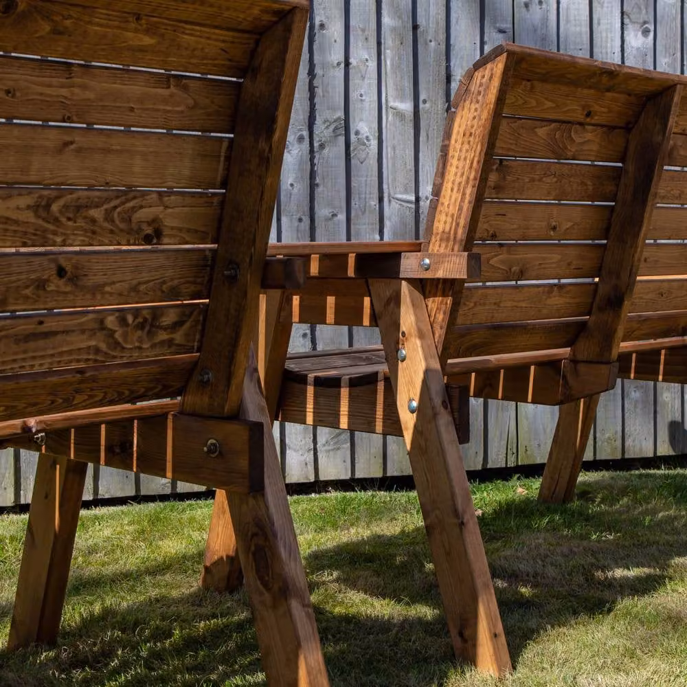Samuel Alexander Hand Made 4 Seater Chunky Rustic Pine Wood Furniture Set with 2 Benches and Straight Tray in Brown – 3