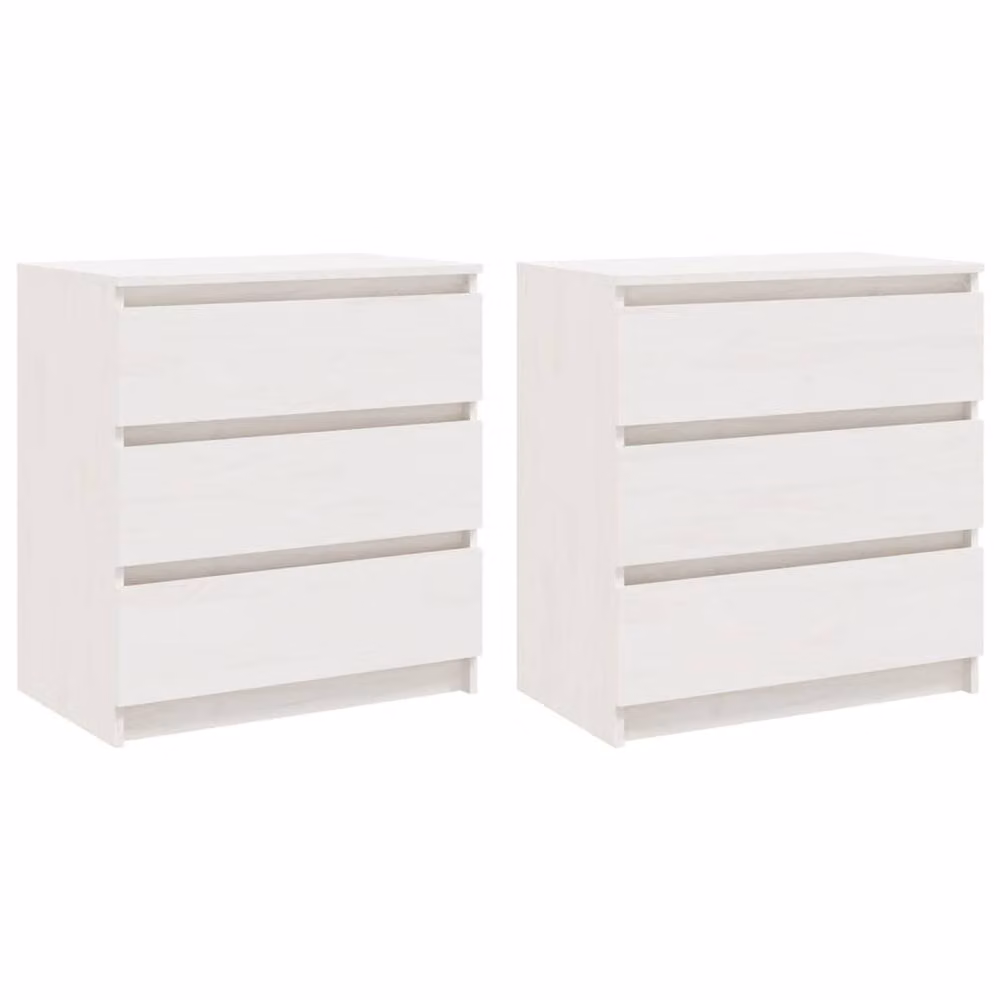 Berkfield Home Set of 2 Durable White Solid Pinewood Bedside Cabinets, W/D/H: 60 x 36 x 64 cm – 2