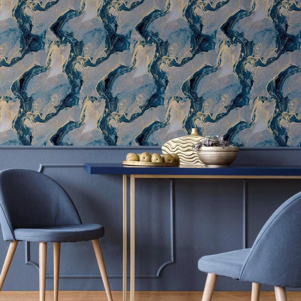 Arthouse Abstract Marble Wallpaper in Petrol and Gold – 5